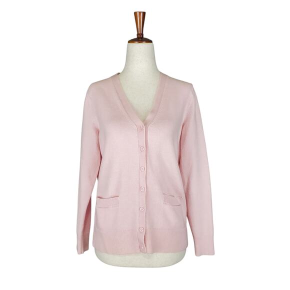 Lord & Taylor Extra Fine Merino Wool Cardigan Light Pink - Size Large - Picture 3 of 7
